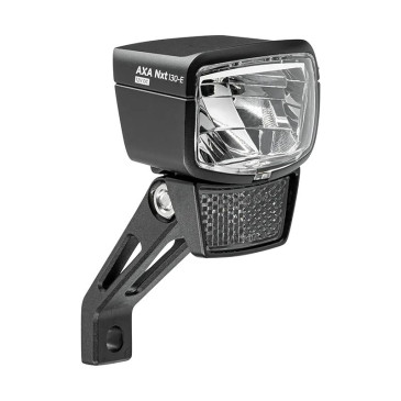 ECLAIRAGE VELO VAE / E-BIKE AVANT SUR FOURCHE AXA NXT 130 E-BIKE 6-12V 130LUX HOMOLOGUE NOIR COMPATIBLE DYNAMO - POUR VOIR A 140M ET VISIBLE A 7KMS 8713249351360