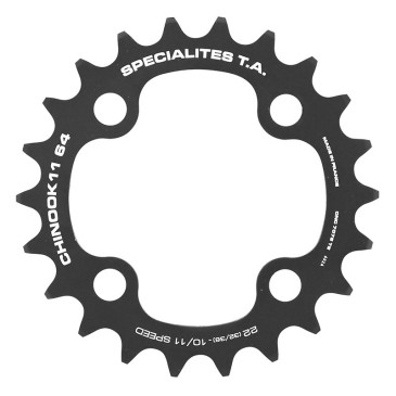 CHAINRING FOR MTB- 4 Arms- INNER FOR DOUBLE 22T.Ø 64 CHINOOK ALUMINIUM BLACK- TA FOR SHIMANO / SRAM / RACE FACE / FSA 10/11 SPEED-. 3662458000628