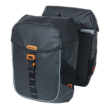 SACOCHE ARRIERE VELO DOUBLE BASIL MILES WATERPROOF 34L NOIR/ORANGE POUR SYSTEME MIK SUR PORTE BAGAGE (COMPATIBLE AVEC 211726 INCLUS) (34x16x43cm) 8715019183072