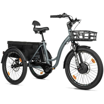 TRICYCLE ELECTRIQUE/VAE CITY LEADER FOX 24" CURTIS X 2025 MIXTE GRIS MAT 8V SHIMANO NEXUS MOTEUR ROUE AV BAFANG 36V 45Nm BATTERIE 16,7Ah (LARGEUR HORS TOUT 75cm, DEBATTEMENT 50mm) -HOUSSE ANTI PLUIE- 8592826110725