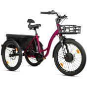 TRICYCLE ELECTRIQUE/VAE CITY LEADER FOX 24" CURTIS X 2025 MIXTE BORDEAUX 8V SHIMANO NEXUS MOTEUR ROUE AV BAFANG 36V 45Nm BATTERIE 16,7Ah (LARGEUR HORS TOUT 75cm, DEBATTEMENT 50mm) -HOUSSE ANTI PLUIE- 8592826110732