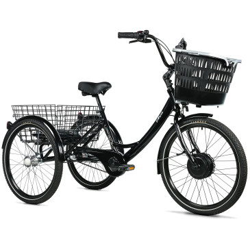 TRICYCLE ELECTRIQUE/VAE CITY LEADER FOX 24" BORMIO 2025 MIXTE NOIR BRILLANT 3V SHIMANO NEXUS MOTEUR ROUE AV BAFANG 36V 45Nm BATTERIE 14,4Ah (LARGEUR HORS TOUT 75cm, DEBATTEMENT 100mm) 8592826106131