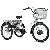 TRICYCLE ELECTRIQUE/VAE CITY LEADER FOX 24" BORMIO 2025 MIXTE BLANC BRILLANT 3V SHIMANO NEXUS MOTEUR ROUE AV BAFANG 36V 45Nm BATTERIE 14,4Ah (LARGEUR HORS TOUT 81cm) 8592826106087