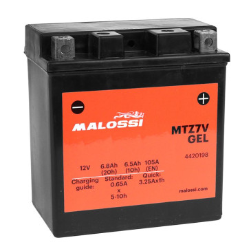 BATTERIE 12V 6 Ah MTZ7V MALOSSI GEL SANS ENTRETIEN PRETE A L'EMPLOI (Lg113xL70xH121mm) (EQUIVALENT YTX7A-BS / GEL) 3700948308981