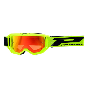 MASQUE/LUNETTES CROSS PROGRIP 3300 FL VISION GO MULTILAYERED JAUNE FLUO ECRAN MIROIR ROUGE ANTI-RAYURES/ANTI U.V./ANTI-BUEE (HOMOLOGUE CE-EN-N° AC-96025 REV.2) 0801766036186
