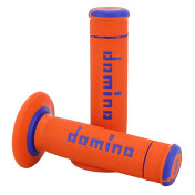 REVETEMENT POIGNEE DOMINO MOTO OFF ROAD A190 ORANGE/BLEU CLOSED END 120-123mm (PAIRE) 8033900031487