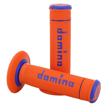 REVETEMENT POIGNEE DOMINO MOTO OFF ROAD A190 ORANGE/BLEU CLOSED END 120-123mm (PAIRE) 8033900031487