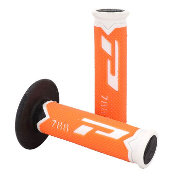 REVETEMENT POIGNEE PROGRIP MOTO OFF ROAD 788 TRIPLE DENSITE FLUO DESIGN BLANC/ORANGE FLUO/NOIR CLOSED END 115mm (CROSS/MX) (PAIRE) 0801766067647