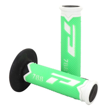 REVETEMENT POIGNEE PROGRIP MOTO OFF ROAD 788 TRIPLE DENSITE FLUO DESIGN BLANC/VERT FLUO/NOIR CLOSED END 115mm (CROSS/MX) (PAIRE) 0801766067715