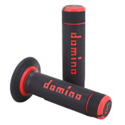 REVETEMENT POIGNEE DOMINO MOTO OFF ROAD A020 NOIR/ROUGE CLOSED END 120-123mm (PAIRE) 8033900000179