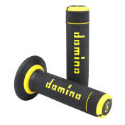 REVETEMENT POIGNEE DOMINO MOTO OFF ROAD A020 NOIR/JAUNE CLOSED END 120-123mm (PAIRE) 8033900000216