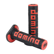 REVETEMENT POIGNEE DOMINO MOTO OFF ROAD A360 NOIR/ROUGE CLOSED END 120-123mm (PAIRE) 8033900032132