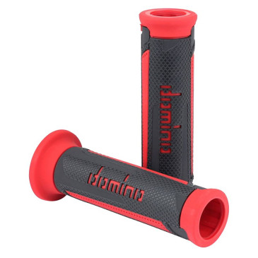 REVETEMENT POIGNEE DOMINO MOTO ON ROAD A350 GRIS ANTHRACITE/ROUGE OPEN END 120mm (PAIRE) 8033900009813