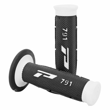 REVETEMENT POIGNEE PROGRIP MOTO OFF ROAD 791 DOUBLE DENSITE BASE BLANC/NOIR CLOSED END 115mm (CROSS/MX) (PAIRE) 0801766055002