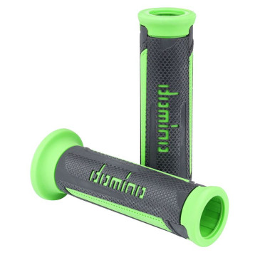 GRIP - DOMINO ORIGINAL- ON ROAD A350 GREY ANTHRACITE/GREEN 120 mm OPEN END (PAIR). 8033900010123