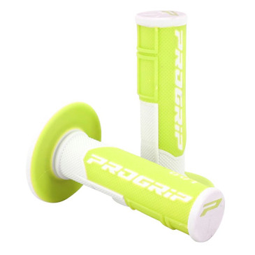 GRIP- PROGRIP OFF ROAD 801 DUAL DENSITY - FLUO DESIGN WHITE/YELLOW 115mm (PAIR) (CROSS/MX) 0801766067968