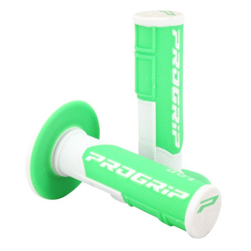 REVETEMENT POIGNEE PROGRIP MOTO OFF ROAD 801 DOUBLE DENSITE FLUO DESIGN BLANC/VERT FLUO CLOSED END 115mm (CROSS/MX) (PAIRE) 0801766067975