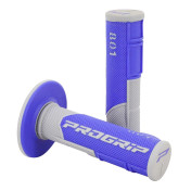 REVETEMENT POIGNEE PROGRIP MOTO OFF ROAD 801 DOUBLE DENSITE BASE GRIS/BLEU CLOSED END 115mm (CROSS/MX) (PAIRE) 0801766033017