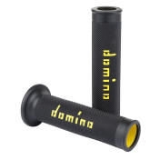 REVETEMENT POIGNEE DOMINO MOTO ON ROAD A010 NOIR/JAUNE OPEN END 120-125mm (PAIRE) 8033900035881