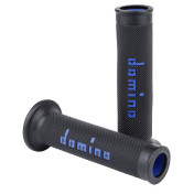 REVETEMENT POIGNEE DOMINO MOTO ON ROAD A010 NOIR/BLEU OPEN END 120-125mm (PAIRE) 8033900004542