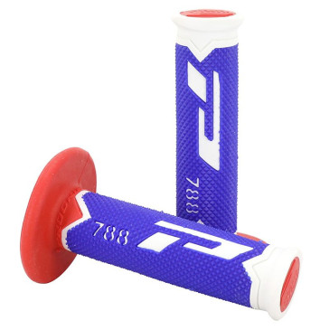 REVETEMENT POIGNEE PROGRIP MOTO OFF ROAD 788 TRIPLE DENSITE SPECIAL EDITION BLANC/BLEU/ROUGE CLOSED END 115mm (CROSS/MX) (PAIRE) 0801766069016