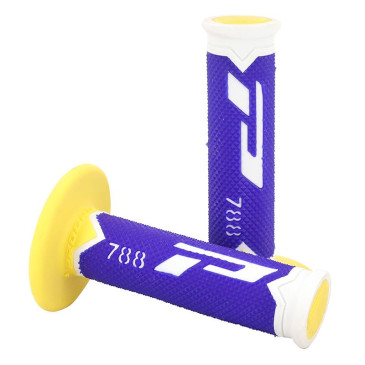 REVETEMENT POIGNEE PROGRIP MOTO OFF ROAD 788 TRIPLE DENSITE SPECIAL EDITION BLANC/BLEU/JAUNE CLOSED END 115mm (CROSS/MX) (PAIRE) 0801766077769