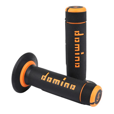 REVETEMENT POIGNEE DOMINO MOTO OFF ROAD A020 NOIR/ORANGE CLOSED END 120-123mm (PAIRE) 8033900000186