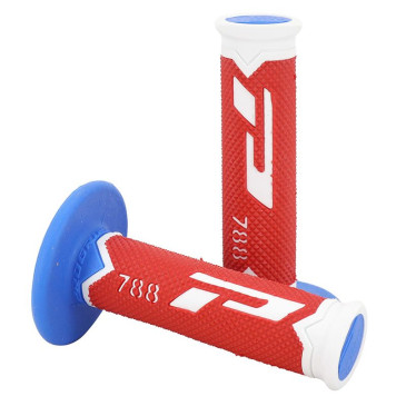 REVETEMENT POIGNEE PROGRIP MOTO OFF ROAD 788 TRIPLE DENSITE SPECIAL EDITION BLANC/ROUGE/BLEU LIGHT CLOSED END 115mm (CROSS/MX) (PAIRE) 0801766077851