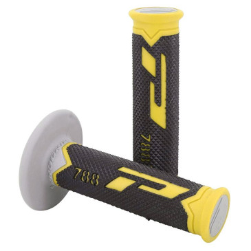 REVETEMENT POIGNEE PROGRIP MOTO OFF ROAD 788 TRIPLE DENSITE BASE COLOR JAUNE/NOIR/GRIS CLOSED END 115mm (CROSS/MX) (PAIRE) 0801766007933