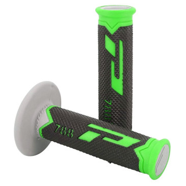 REVETEMENT POIGNEE PROGRIP MOTO OFF ROAD 788 TRIPLE DENSITE BASE COLOR VERT/NOIR/GRIS CLOSED END 115mm (CROSS/MX) (PAIRE) 0801766007926