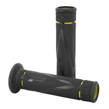 REVETEMENT POIGNEE PROGRIP MOTO ON ROAD 838 DOUBLE DENSITE NOIR/JAUNE OPEN END 122mm (PAIRE) 0801766086181