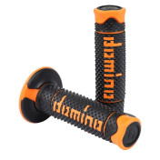 REVETEMENT POIGNEE DOMINO MOTO OFF ROAD A260 NOIR/ORANGE CLOSED END 120mm (PAIRE) 8033900034334