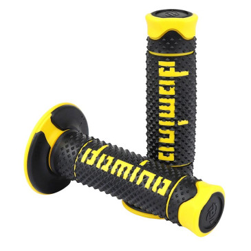 REVETEMENT POIGNEE DOMINO MOTO OFF ROAD A260 NOIR/JAUNE CLOSED END 120mm (PAIRE) 8033900034105