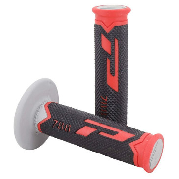 REVETEMENT POIGNEE PROGRIP MOTO OFF ROAD 788 TRIPLE DENSITE BASE COLOR ROUGE/NOIR/GRIS CLOSED END 115mm (CROSS/MX) (PAIRE) 0801766002389