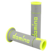 REVETEMENT POIGNEE DOMINO MOTO ON ROAD A450 GRIS/JAUNE FLUO OPEN END 120-125mm (PAIRE) 8033900016620