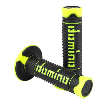 REVETEMENT POIGNEE DOMINO MOTO OFF ROAD A260 NOIR/JAUNE FLUO CLOSED END 120mm (PAIRE) 8033900035270