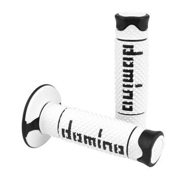 REVETEMENT POIGNEE DOMINO MOTO OFF ROAD A260 BLANC/NOIR CLOSED END 120mm (PAIRE) 8033900034143