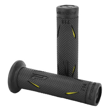 REVETEMENT POIGNEE PROGRIP MOTO ON ROAD 718 DOUBLE DENSITE NOIR/JAUNE CLOSED END 122mm (PAIRE) 0801766034168