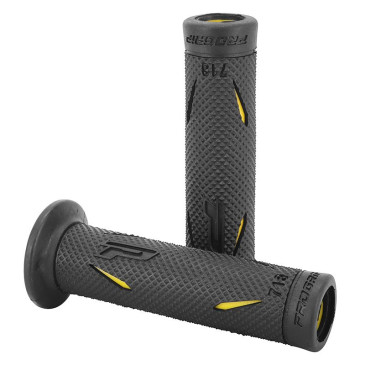 REVETEMENT POIGNEE PROGRIP MOTO ON ROAD 718 DOUBLE DENSITE NOIR/JAUNE OPEN END 122mm (PAIRE) 0801766034304