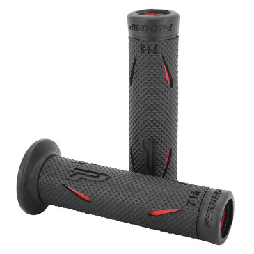 REVETEMENT POIGNEE PROGRIP MOTO ON ROAD 718 DOUBLE DENSITE NOIR/ROUGE OPEN END 122mm (PAIRE) 0801766034342