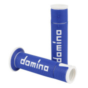 REVETEMENT POIGNEE DOMINO MOTO ON ROAD A450 BLEU/BLANC OPEN END 120-125mm (PAIRE) 8033900006355