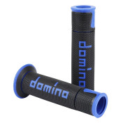 REVETEMENT POIGNEE DOMINO MOTO ON ROAD A450 NOIR/BLEU OPEN END 120-125mm (PAIRE) 8033900010246