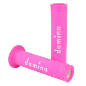 REVETEMENT POIGNEE DOMINO MOTO ON ROAD A010 FUCHSIA/BLANC OPEN END 120-125mm (PAIRE) 8033900037083