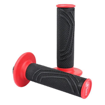 REVETEMENT POIGNEE DOMINO MOTO OFF ROAD D200 NOIR/ROUGE CLOSED END AVEC LOCK ON 116-125mm (LIVREE AVEC 6 BAGUES) (PAIRE) 8033900036956