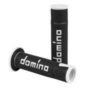REVETEMENT POIGNEE DOMINO MOTO ON ROAD A450 NOIR/BLANC OPEN END 120-125mm (PAIRE) 8033900015791