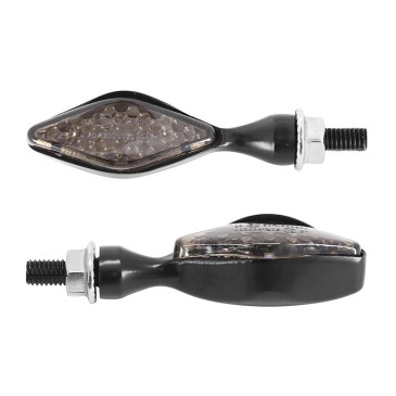 TURN SIGNAL FOR MOTORBIKE- AVOC MINI SAKA 12 LEDS ORANGE- ALUMINIUM BODY - SMOKED/BLACK (Long 73mm / H 22mm (Wd 23mm) (EEC APPROVED) (Pair) 3700948167304