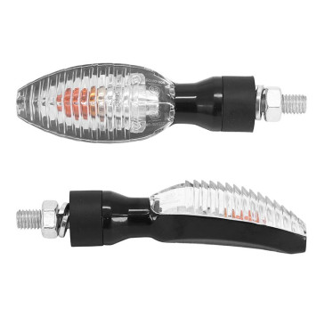TURN SIGNAL (UNIVERSAL) REPLAY "SHARK" -BULB- TRANSPARENT/BLACK - SHORT - (L 90mm / H 30mm / Wd 25mm) -CEE APPROVED- (PAIR) (12V 10W) 3700948032886