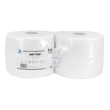 PAPIER BOBINE ESSUIE-MAIN BLANC (2 BOBINES - 1000 FEUILLES dim 20x25 cm) -SELECTION P2R- 3700178223818