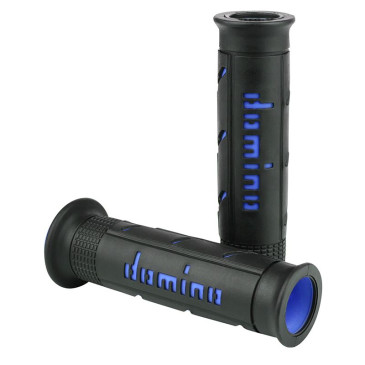 REVETEMENT POIGNEE DOMINO MOTO ON ROAD A250 NOIR/BLEU OPEN END 120-125mm (PAIRE) 8033900005334