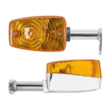 CLIGNOTANT CYCLO ADAPTABLE MBK 51/MOTOBECANE/MOTOCONFORT TYPE LUXOR 2008 CHROME CABOCHON ORANGE (AVEC SUPPORT) (PAIRE) -SELECTION P2R- 3667385003117